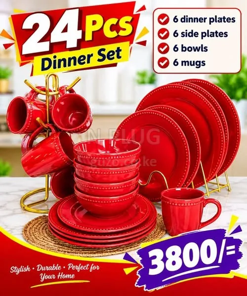 24pcs unique red ceramic dinner set. Utensils Shop in Nairobi CBD